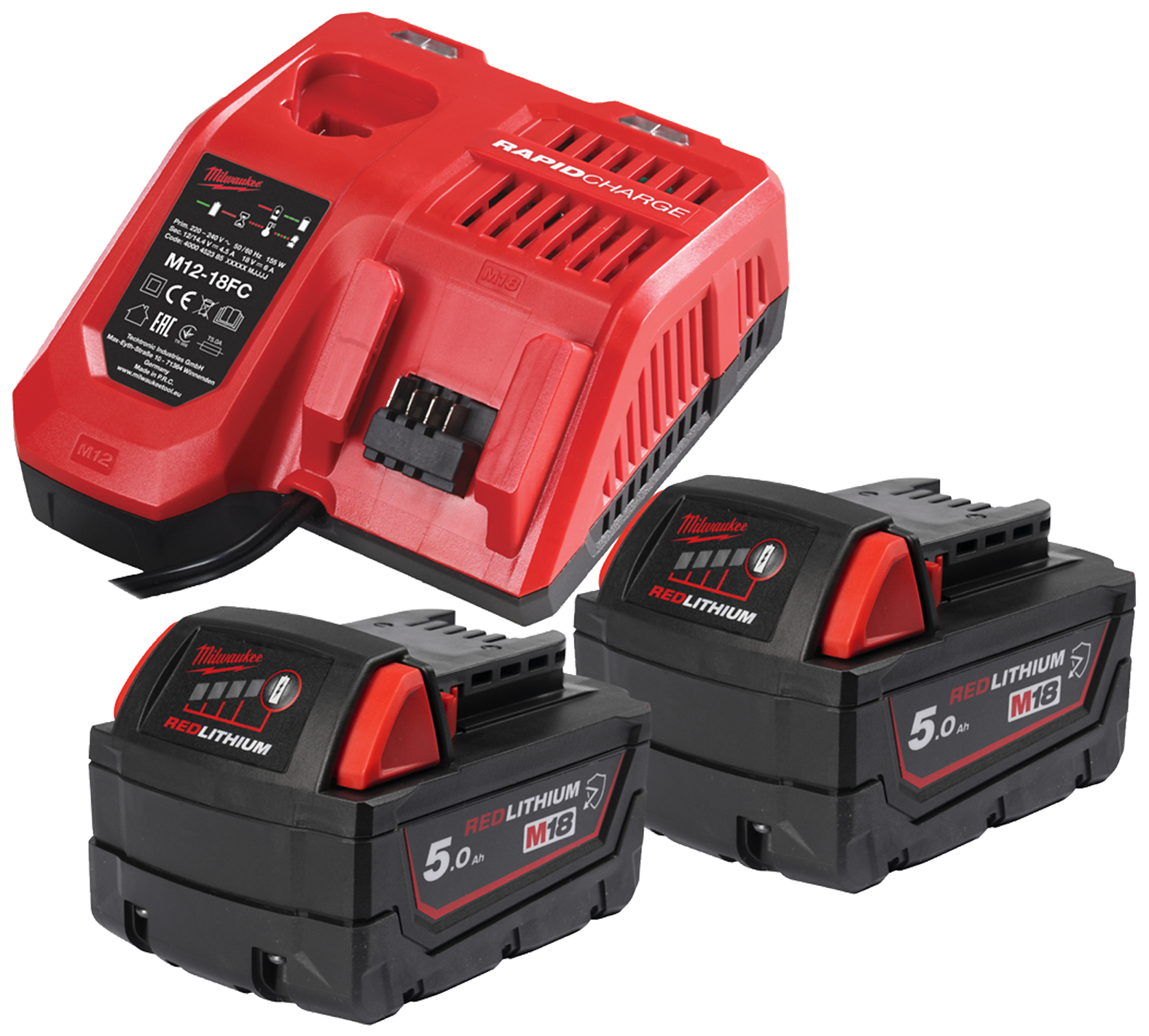 Batteripakke Nrgcr-502  2ã 18v   0ah Lader M12-18fc