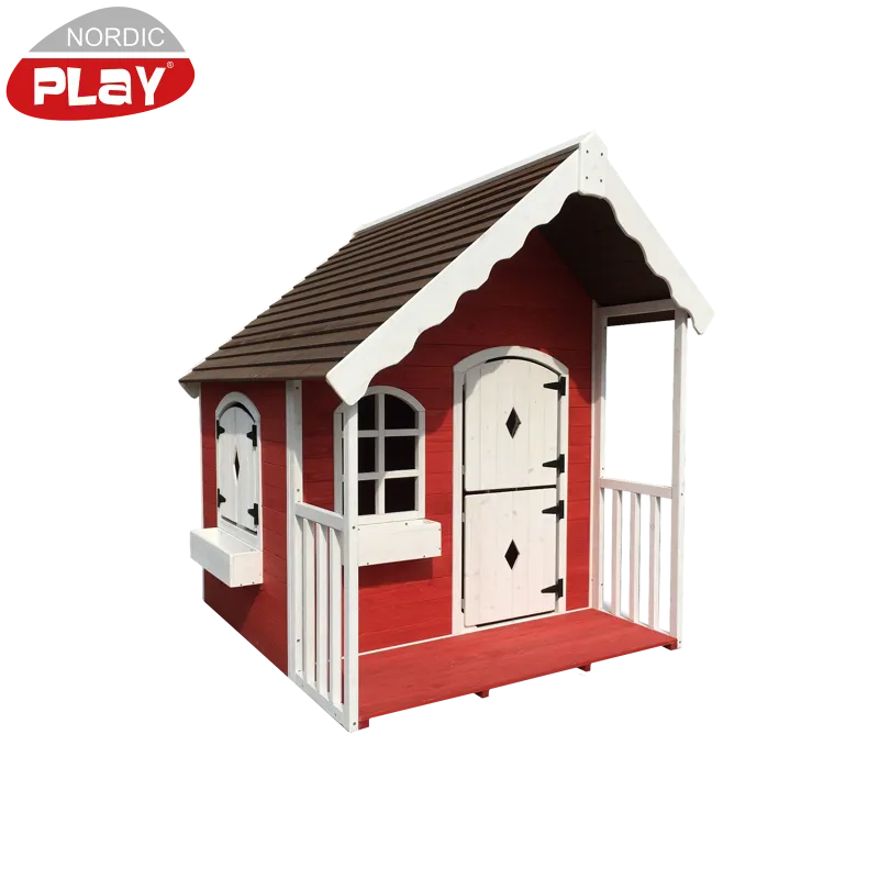 Legehus Malet Træ Med Veranda 130x140x150 Cm Rød Hvid