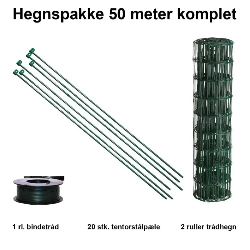 50 Meter Havehegn Inkl 20 Stk Tentorpæle Og 60 Meter Bindetråd Maskestr 10x10 Cm :90 Cm