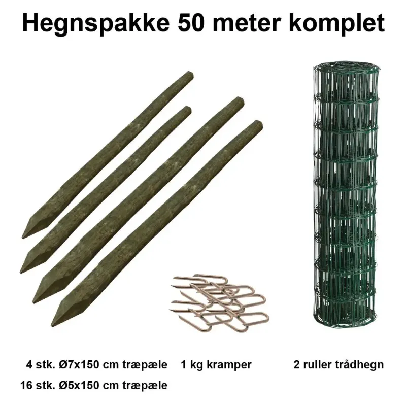 50 Meter Havehegn Inkl 20 Stk Træpæle Og Kg Kramper Maskestr 5x10 Cm :80 Cm