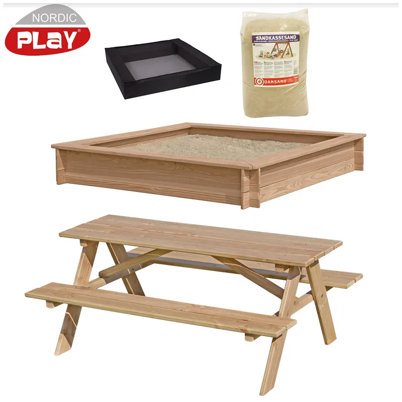 Nordic Play Sampak Sandkasse Lærk 150 150 Cm Net 200 Kg Sand Og Bord Bænksæt 805-750