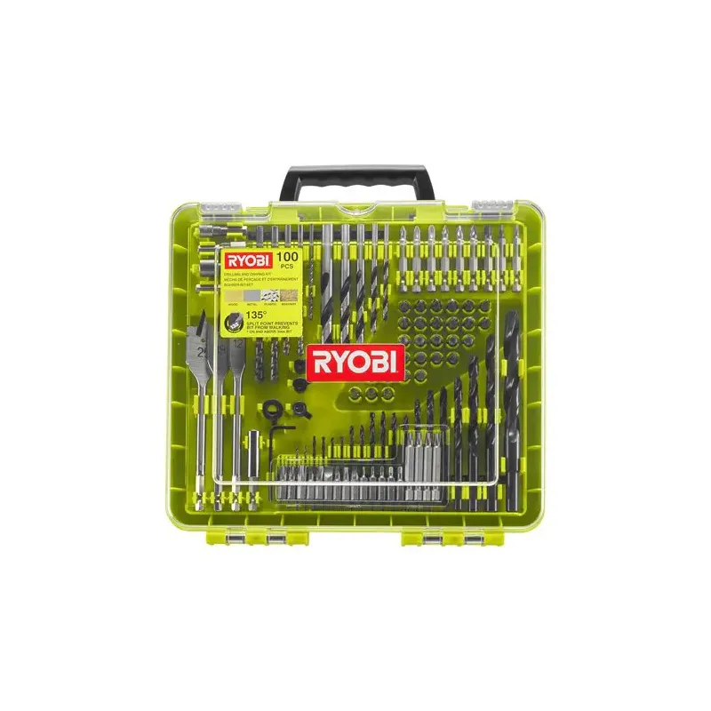 Ryobi Bore- Bitsætmed 100 Dele- Rakdd100