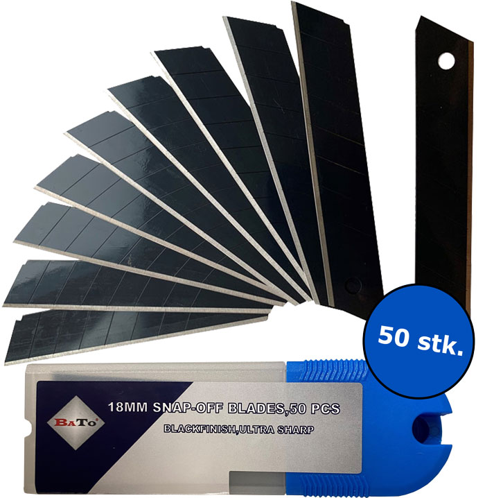 Bato Knivblade Bræk-af 18 Mm Black Finish Ultra Skarp 50 Stk Pk