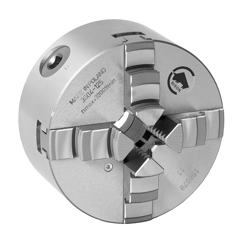 Bison  -bakket Centrerpatron ø125 Mm Støbejern Din 6350 Montering På Bagsiden  Cylindrisk Holder  3604-125