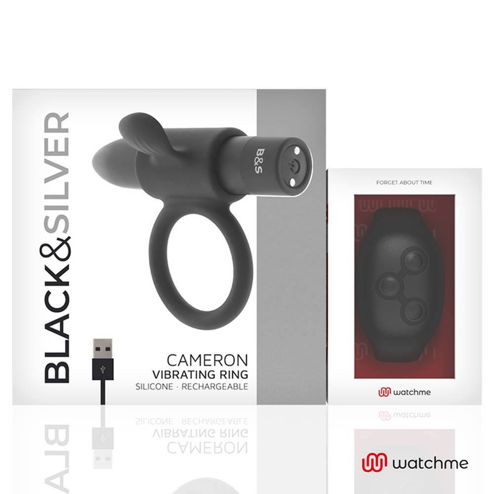Black   Silver Cameron  Vibrerende Penisring Med Watchme Fjernbetjening
