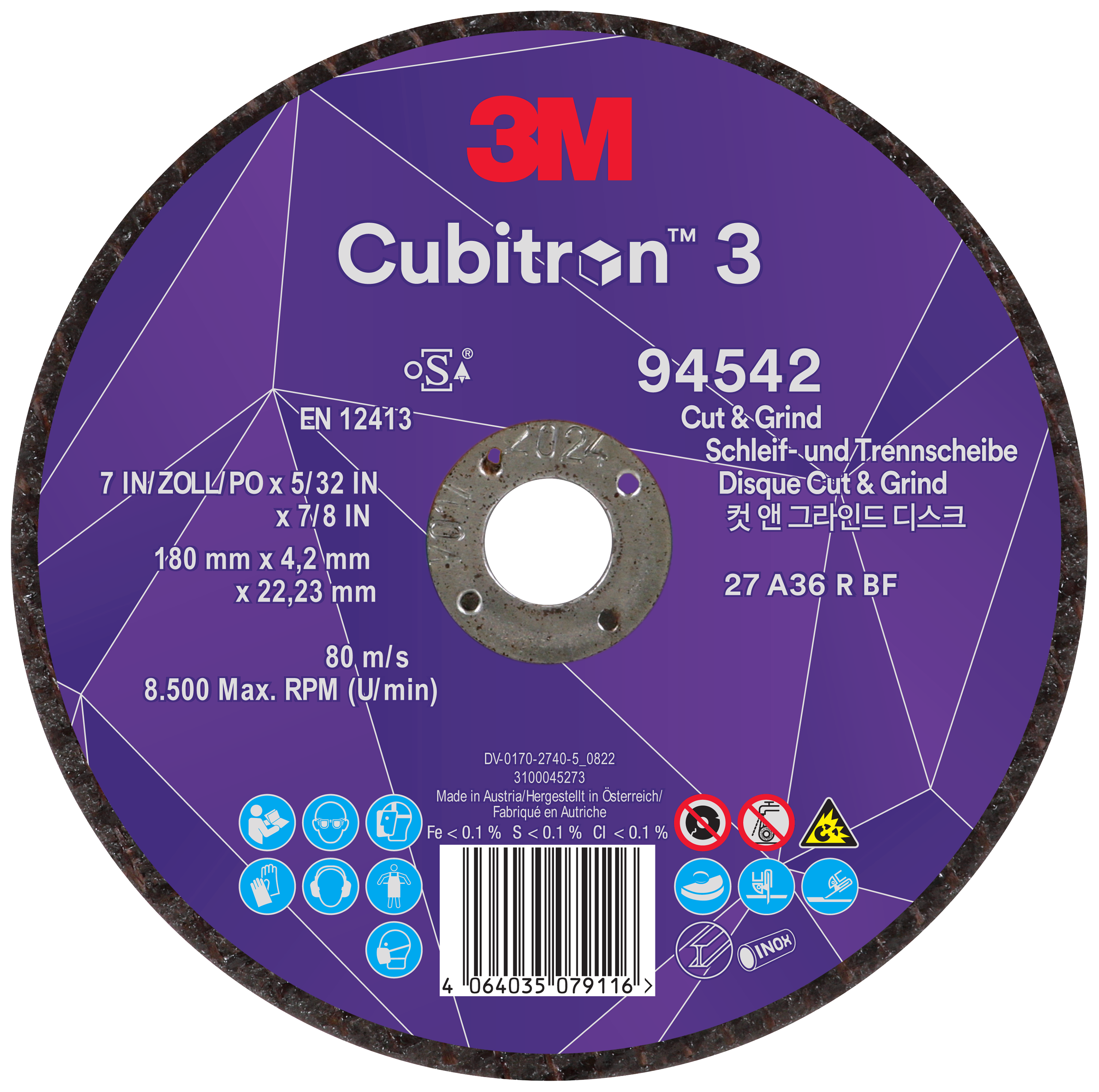 Cubitron Skære- Skrubskive T27 180ã 2mm