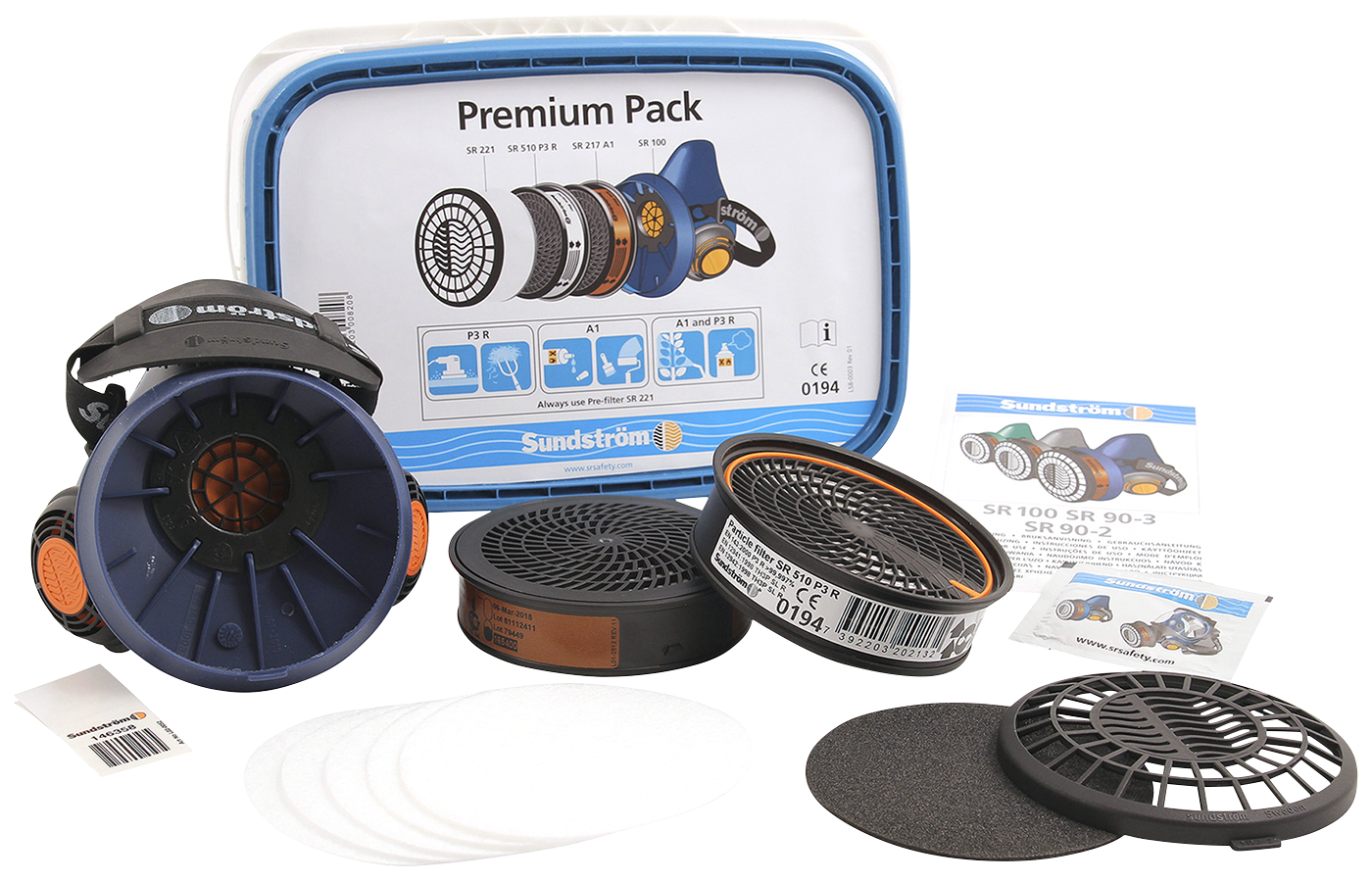 Halvmaske Sr 100 Premium Pack med P3 og A1 Filter