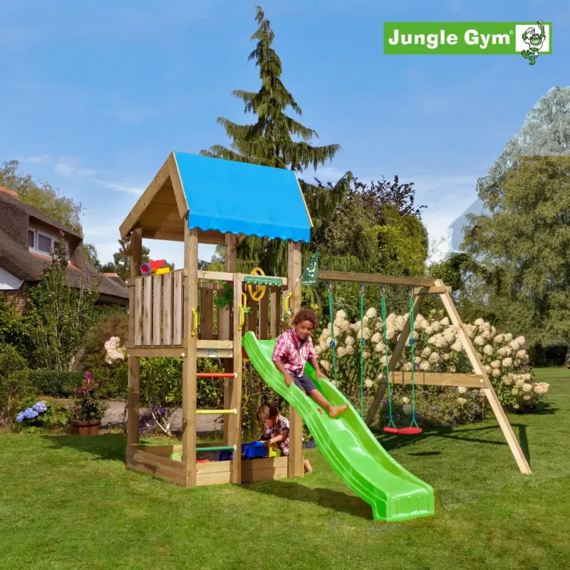 Jungle Gym Home Legetårn Komplet Inkl  Swing Module Xtra Og Rutschebane 804-315nsx