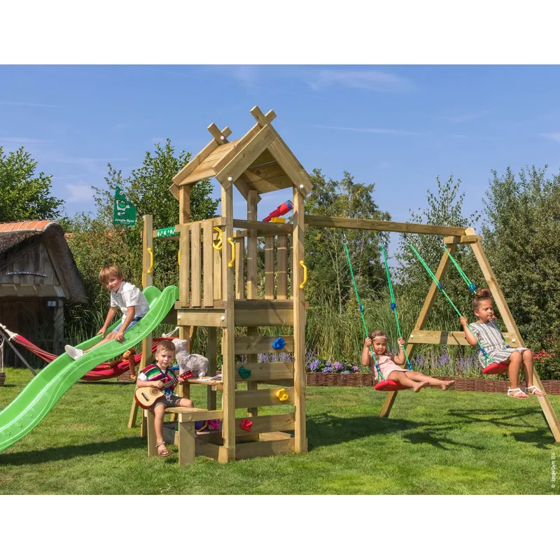 Jungle Gym Teepee Legetårn Komplet Inkl  Gyngemodul Og Grøn Rutschebane 804-088s2g