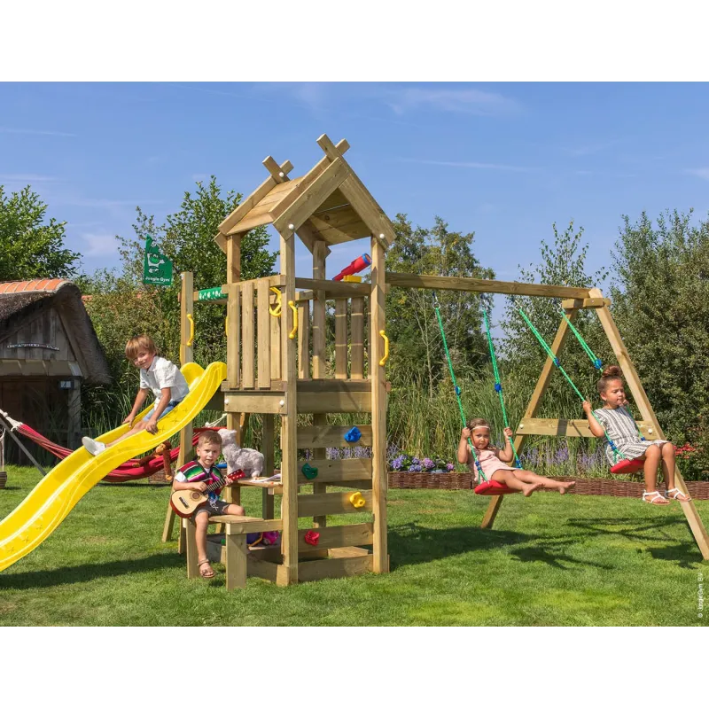 Jungle Gym Teepee Legetårn Komplet Inkl  Gyngemodul Og Gul Rutschebane 804-088s2gu