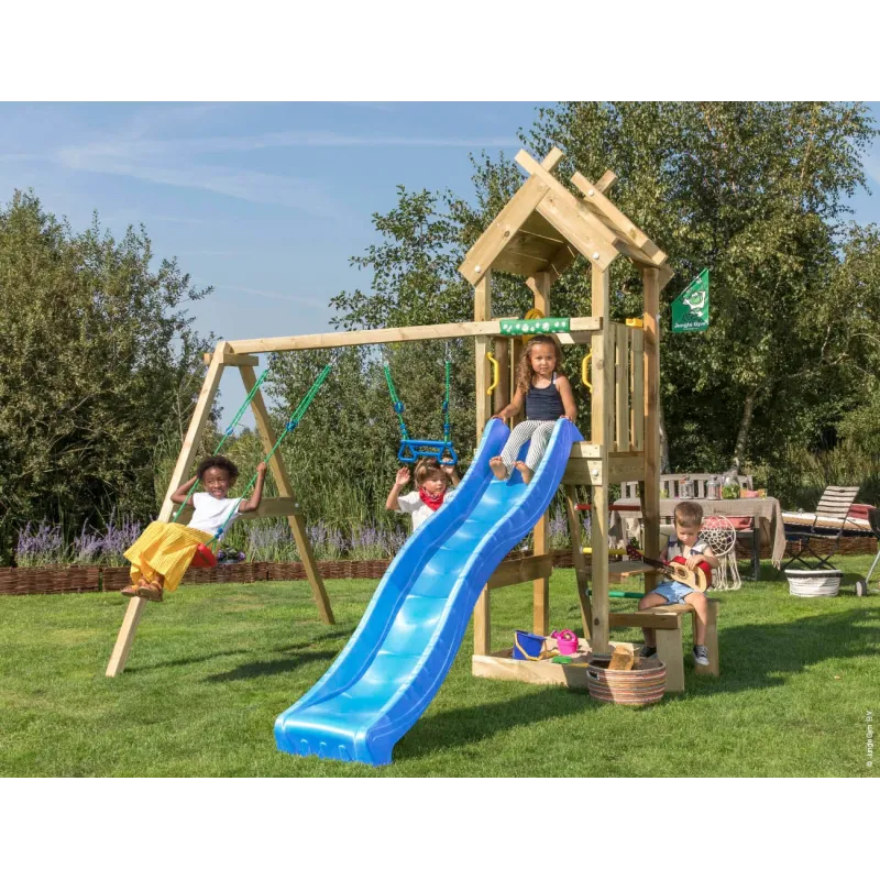 Jungle Gym Totem Legetårn Komplet Inkl  Gyngemodul Og Blå Rutschebane 804-073s2b
