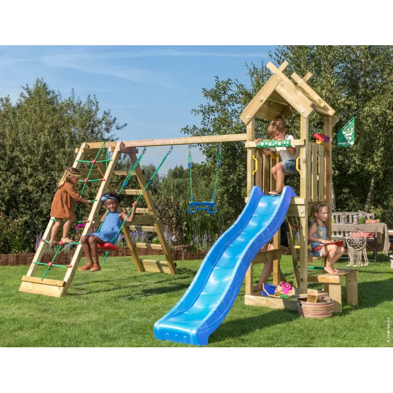 Jungle Gym Totem Legetårn Komplet Inkl  Klatremodul Og Blå Rutschebane 804-073c2b