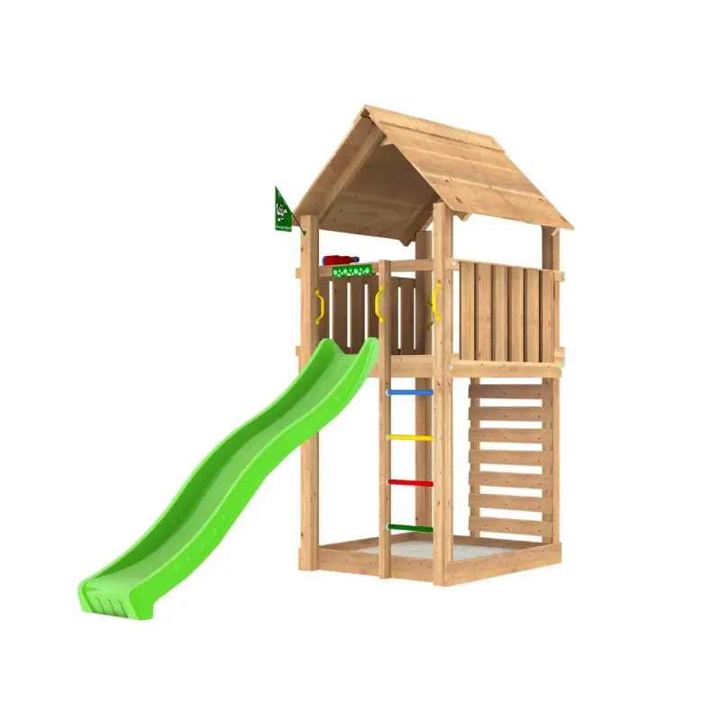 Legetårn Komplet Jungle Gym Cabin Inkl Grøn Rutsjebane