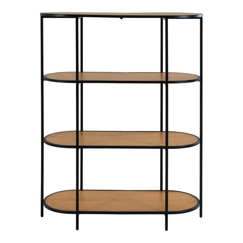 Oval Reol Med Sort Ramme Og   Egetræslook Hylder 3001155