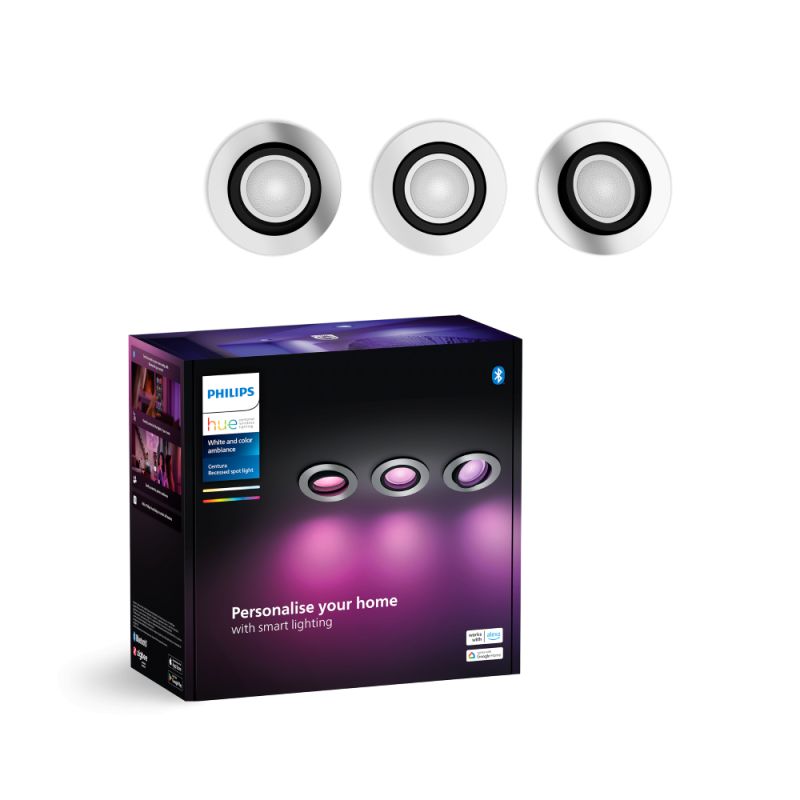 Philips Hue Centura White And Color Ambiance Rundt Indbygningsspot Aluminium 3x4 2w  -pak