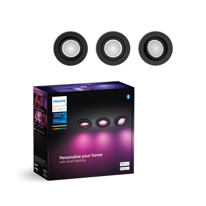 Philips Hue Centura White And Color Ambiance Rundt Indbygningsspot Sort 3x4 2w  -pak