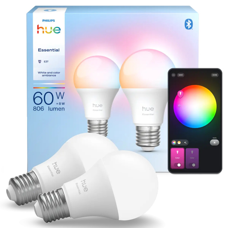 Philips Hue Essential White And Color Ambiance A60 Led Pære E27 806 Lm 8w -pak