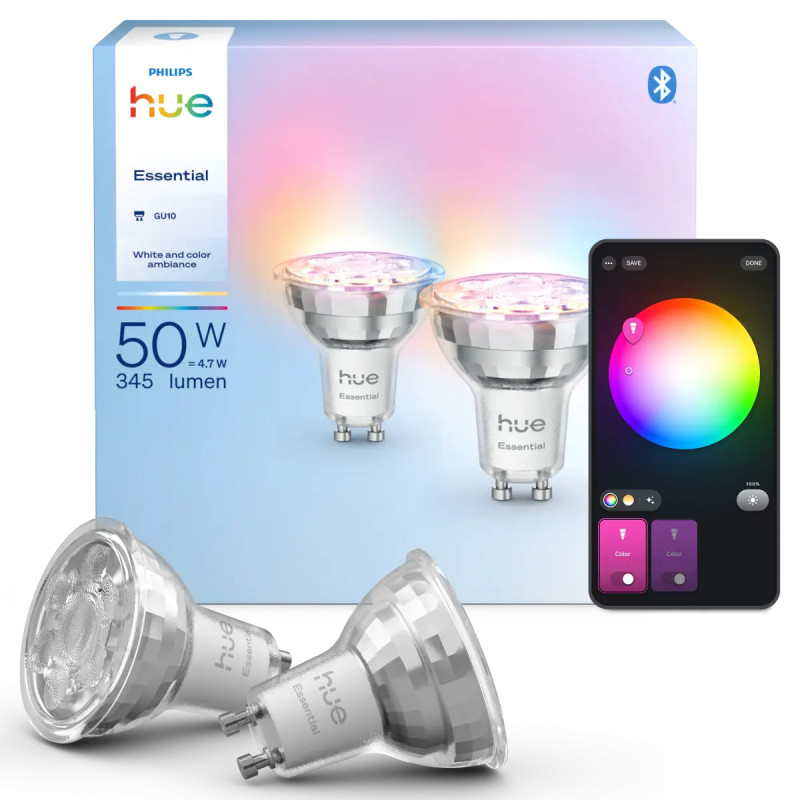 Philips Hue Essential White And Color Ambiance Gu10 Spotpære 345 Lm   7w  -pak