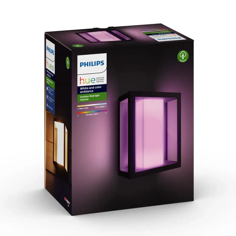 Philips Hue Impress White And Color Ambiance Stor Udendørs Væglampe Sort 8w
