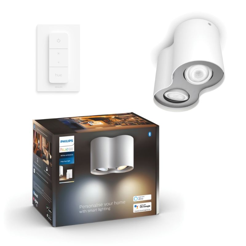 Philips Hue Pillar White Ambiance Dobbelt Spot Hvid 2x35w Med Dimmer Switch
