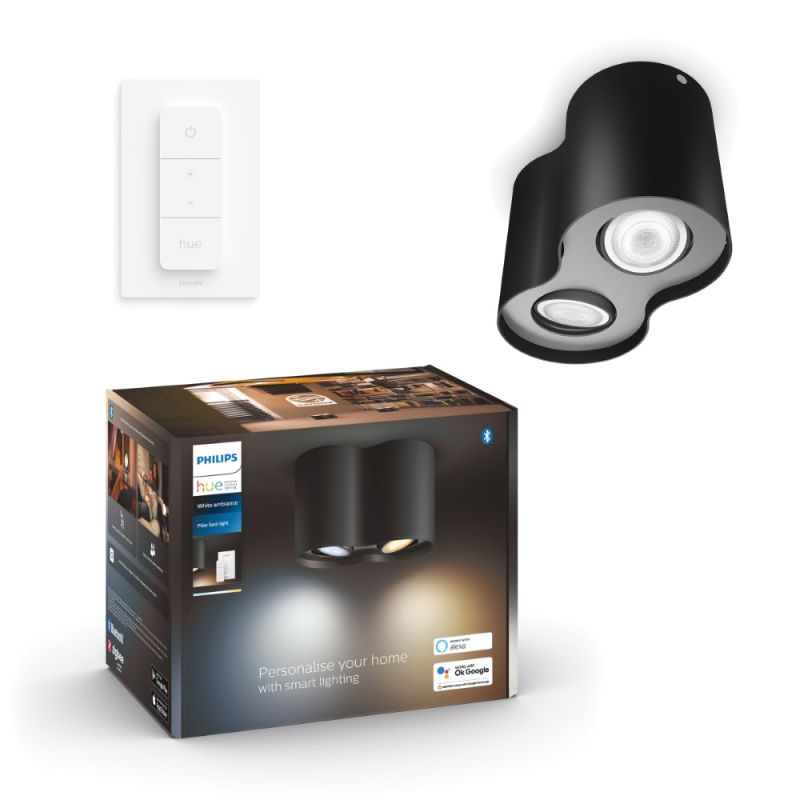 Philips Hue Pillar White Ambiance Dobbelt Spot Sort 2x35w Med Dimmer Switch