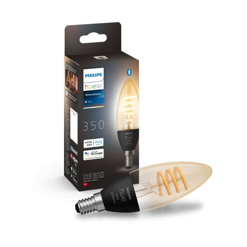 Philips Hue White Ambiance Filament Kertepære E14   6w Bluetooth  -pak