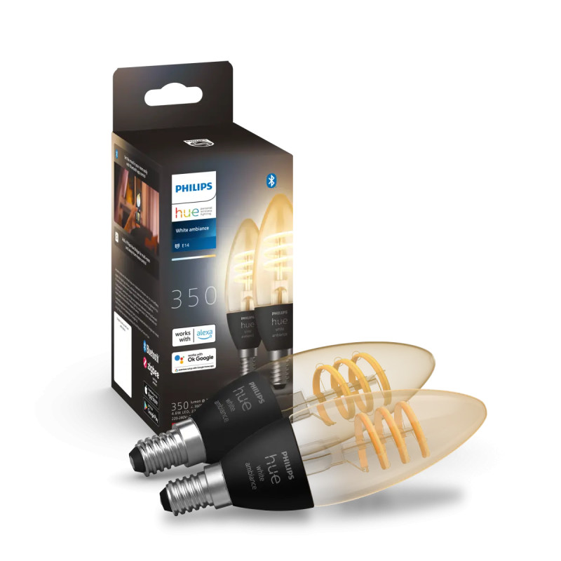 Philips Hue White Ambiance Filament Kertepære E14   6w Bluetooth  -pak