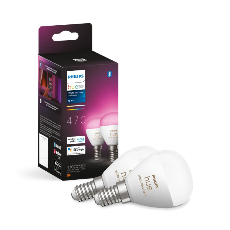 Philips Hue White And Color Ambiance E14 Kronepære   1w Bluetooth  -pak