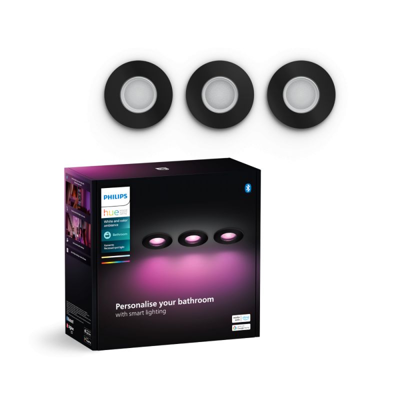 Philips Hue Xamento White And Color Ambiance Bad Indbygningsspot Sort Ip44 3x4 2w  -pak
