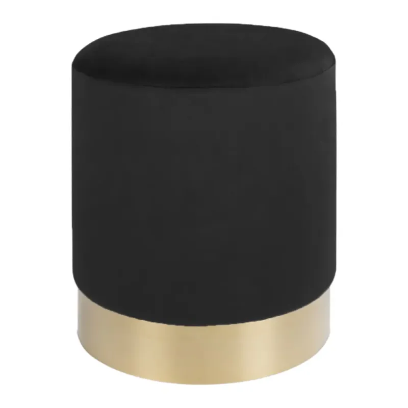 Puf   Sort Velour Med Messing Farvet Kant Hn1207 1504024
