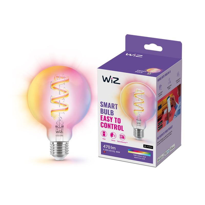 Wiz Color Filament Globepære G95 E27 Klar 40w