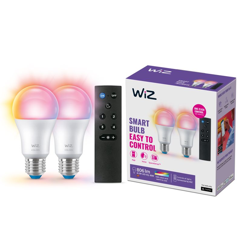 Wiz Color Led Standardpære E27 Mat 60w  -pak Med Fjernbetjening