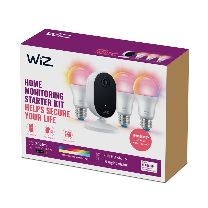 Wiz Smart Home Startpakke Med Kamera Og   Color E27 Pærer
