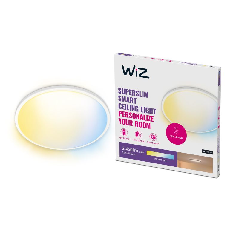 Wiz Tunable White Superslim Led Loftlampe Hvid ø430 Mm 22w