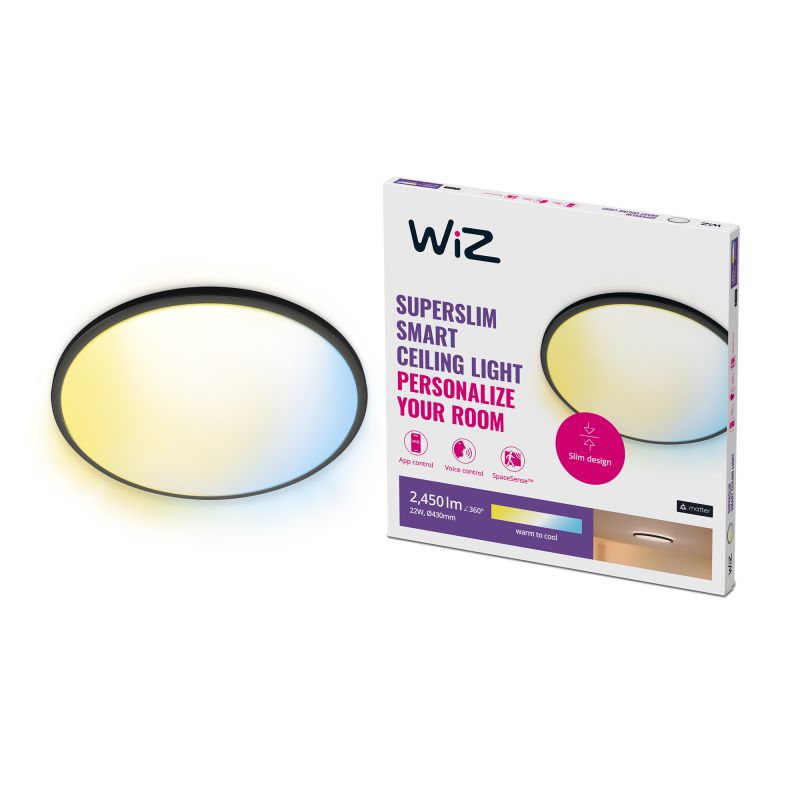 Wiz Tunable White Superslim Led Loftlampe Sort ø430 Mm 22w