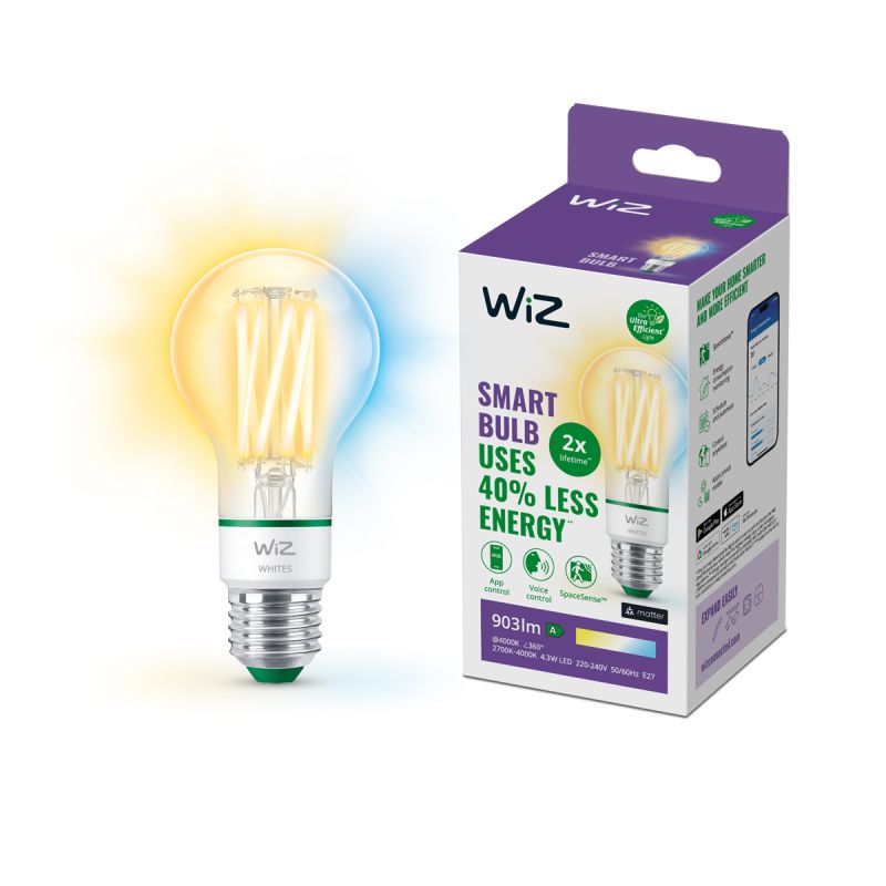 Wiz Tunable White Ultra Efficient Led Standardpære E27 Klar 60w